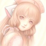  blonde_hair chii chobits face hair_tubes hat light_smile lips nurse_cap pink_eyes robot_ears solo tyamaguch 