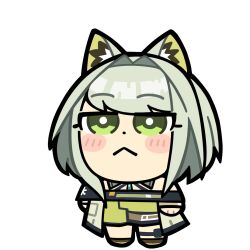  1girl :< animal_ears arknights bare_shoulders bkub blush cat_ears cat_girl chibi chibi_only dot_nose dress green_dress green_eyes green_hair kal'tsit_(arknights) official_art short_hair solo tachi-e third-party_source transparent_background 