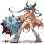  blood cloak fighting_stance hooves horns huge_weapon long_hair mace monster_girl radiant_historia satyr weapon yatuki 