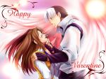  1girl angel_wings chin_grab chocolate closed_eyes couple english engrish eyes_closed fangs fingerless_gloves food food_in_mouth gloves grey_eyes hand_on_shoulder happy_valentine heart imai_nyuu long_hair m.u.g.e.n melty_blood mouth_hold mugen_(game) ranguage red_eyes ribbon sachiel_(mugen) school_uniform silver_eyes silver_hair smile tsukihime typo valentine vampire wings yumizuka_satsuki 