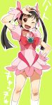  :d :p bakemonogatari bandage bandages black_hair bow brooch brown_eyes choker cosplay cure_blossom cure_blossom_(cosplay) dress earrings fang hachikuji_mayoi hairband hand_on_hip happy heartcatch_precure! hips jewelry long_hair magical_girl monogatari_(series) open_mouth precure ribbon smile solo tongue twintails u-ka_(pixiv5407) v wink wrist_cuffs 