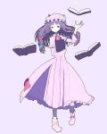  book boots crescent dress frills hair_bow hat kenja_tori pale_skin patchouli_knowledge pigeon-toed pigeon_toed purple_eyes purple_hair ribbon solo standing touhou 
