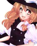  :d blonde_hair hat kirisame_marisa looking_at_viewer maya_(many_pictures) multicolored_eyes open_mouth short_sleeves simple_background smile solo touhou yellow_eyes 