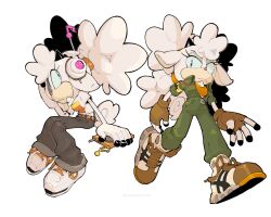  1girl :< animal_ears animal_nose artist_name belt black_nails black_pants blue_eyes body_fur breasts brown_gloves cellphone closed_mouth commentary crop_top deer_ears denim earphones earphones english_commentary fingerless_gloves flip_phone frown full_body furry furry_female gloves goat_ears goat_girl goat_horns green_pants grey_pants headphones highres holding holding_phone horns invisible_chair jewelry jumpsuit lanolin_the_sheep long_hair looking_at_viewer looking_to_the_side mariaartes51 midriff multiple_views musical_note open_clothes orange_shirt pants phone pink_eyes pocket ponytail shirt shoelaces shoes short_sleeves simple_background sitting sleeves_rolled_up smartphone sneakers snout sonic_(series) sonic_the_hedgehog_(idw) standing tail twitter_username two-tone_fur walking white_background white_fur white_hair white_shirt zipper zipper_pull_tab 