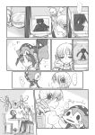  comic cup daniyyel+jennifer daniyyel+jennifer_(madoka_magica) drill_hair feeding h.n.elly_(kirsten) h.n.elly_(kirsten)_(madoka_magica) long_hair mahou_shoujo_madoka_magica miki_sayaka monochrome motofumi pantyhose pyotr_(madoka_magica) school_uniform teacup tears television tomoe_mami translated twin_drills 