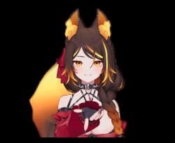 1girl animated_gif blowing_kiss breasts brown_hair demon_girl demon_horns indie_virtual_youtuber orange_eyes orange_hair pentagram_cutout side_braid sinder_(vtuber) two-tone_hair virtual_youtuber wink wolf_ears wolf_girl wolf_tail