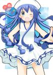  bad_id blue_eyes blue_hair dress hat highres ikamusume long_hair matsuyama_sayu shinryaku!_ikamusume solo tentacle_hair wink 
