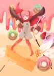  cake candy charlotte_(madoka_magica) cheese chocolate cookie doughnut food fruit highres long_sleeves mahou_shoujo_madoka_magica no_pants open_mouth pantyhose personification pink_eyes pink_hair pocky satou_usuzuku short_hair short_twintails strawberry twintails 