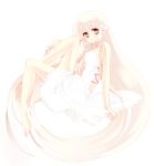  barefoot blonde_hair chii chobits fetal_position hand_on_leg highres kurabayashi looking_at_viewer robot_ears solo white white_background 