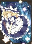  bad_id blonde_hair broom broom_riding hand_on_hat hat kirisame_marisa mari_audio smirk solo touhou witch witch_hat yellow_eyes 