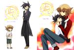  black_eyes black_hair blush brown_hair child heinicke hug male manjoume_jun multiple_boys school_uniform short_hair slifer_red_uniform smile yu-gi-oh! yuki_judai yuu-gi-ou yuu-gi-ou_gx yuuki_juudai 