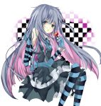  bare_shoulders blue_eyes blue_hair candy checkered checkered_background gloves lollipop long_hair luckstars multicolored_hair panty_&amp;_stocking_with_garterbelt solo stocking_(character) stocking_(psg) striped striped_legwear striped_thighhighs thigh-highs thighhighs two-tone_hair very_long_hair 