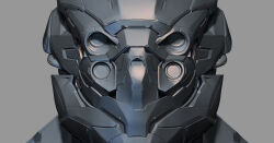  3d close-up combat_helmet commentary dust_514 english_commentary eve_online extra_eyes gallente_federation_(eve_online) grey_background grey_helmet grey_theme helmet medium_dropsuit_(dust_514) portrait profile realistic science_fiction simple_background zbrush_(medium) 