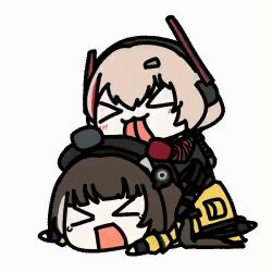 >_< animated_gif girls_frontline licking long_hair m4_sopmod_ii_(girls_frontline) multiple_girls ro635_(girls_frontline) seseren streaked_hair