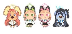  4girls animal_crossing animal_ears aris_(blue_archive) black_hair blonde_hair blue_archive blue_halo bow brown_eyes cat_ears cat_girl cat_tail chibi chibi_only chibikemo dog_ears dog_girl full_body furrification furry furry_female game_development_department_(blue_archive) green_eyes green_halo hair_bow halo jacket long_hair long_sleeves looking_at_viewer midori_(blue_archive) momoi_(blue_archive) mouse_ears mouse_girl mouse_tail multiple_girls necktie one_side_up open_mouth orange_hair pink_eyes pink_halo power_symbol shirt short_hair siblings simple_background sisters smile standing tail tokimekiwaku twins very_long_hair white_background yellow_halo yuzu_(blue_archive) 