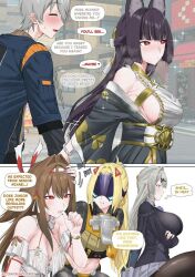 1boy animal_ears fox_ears hoshimi_miyabi hoshimi_miyabi_(dignified_blossom) long_hair multiple_girls trigger_(zenless_zone_zero) wise_(zenless_zone_zero) ye_shunguang yixuan_(zenless_zone_zero) zenless_zone_zero