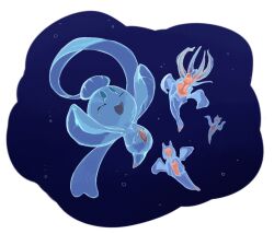  :d avocado_539 blue_background border bubble closed_eyes full_body gem looking_at_another no_humans phione pokemon pokemon_(creature) pokemon_focus red_gem sea_angel simple_background smile underwater white_border 