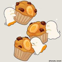  chocolate_chip food food_focus ghost grey_background hanada_tanuki motion_lines muffin no_humans original twitter_username 
