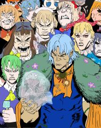  6+girls aqua_hair ascot black_hat blonde_hair blue_bow blue_hair bow brown_eyes brown_hair cirno clownpiece commentary_request constellation_print daiyousei eternity_larva evil_smile eyepatch fairy_maid_(touhou) flower fumo_(doll) green_eyes green_hair group_picture hair_bow hat highres holding holding_skull invincible_(series) lily_black lily_white luna_child manlification meme multiple_girls orange_eyes orange_hair pozole_mk2 red_eyes short_hair skull smile star_sapphire sunflower sunny_milk tanned_cirno teeth touhou viltrumite_group_shot_(meme) yellow_ascot 