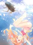  barefoot bikini cockroach copyright_request feet flat_chest giant_waterbug haruse_hiroki highres insect lethocerus_deyrollei long_hair orange_hair red_eyes solo swimsuit toe-biter twintails upside-down water_bug 