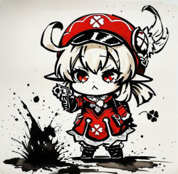 1girl ah_san genshin_impact klee_(genshin_impact) medium_hair pistol pointy_ears