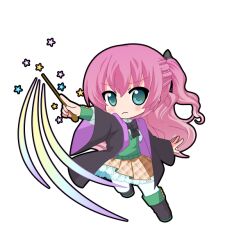  >:( 1girl aqua_eyes black_boots black_bow black_bowtie black_jacket boots bow bowtie chibi chibi_only collared_shirt dress_shirt full_body game_asset green_sweater_vest hair_bow hatsune_miku_graphy_collection holding holding_wand jacket megurine_luka one_side_up pink_hair shirt solo sweater_vest transparent_background v-shaped_eyebrows vocaloid wand white_shirt witch 