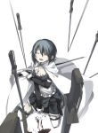  blood blue_hair cape ciel_arc closed_eyes cuts eyes_closed from_above injury kneeling magical_girl mahou_shoujo_madoka_magica miki_sayaka short_hair smile solo sword thighhighs weapon 