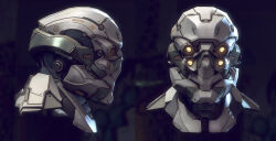  3d autodesk_3ds_max_(medium) combat_helmet commentary dark_background dust_514 english_commentary eve_online extra_eyes from_side gallente_federation_(eve_online) glowing glowing_eyes grey_helmet helmet medium_dropsuit_(dust_514) multiple_views no_humans photorealistic portrait profile realistic science_fiction zbrush_(medium) 