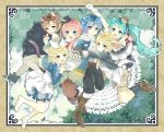  animal_ears belt boots bunny_ears bunny_tail cat_ears cat_tail crown dress fang fingerless_gloves footwear garter_straps gloves hair_ornament hair_ribbon hairclip hand_holding hat hatsune_miku highres holding_hands kagamine_len kagamine_rin kaito mary_janes megurine_luka meiko mini_top_hat open_mouth pantyhose ribbon shoes shorts socks tail thigh-highs thighhighs top_hat vocaloid 