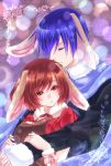  1girl animal_ears breasts bunny_ears couple hug kaito meiko short_hair totono vocaloid 