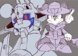  animal_ears commentary cosplay cowboy cowboy_hat crossover cut-in dann_of_thursday disney furry furry_male gloves gunxsword hat holding holding_sword holding_weapon hoshino_takanori kin-san_(sasuraiga) looking_at_viewer mecha mickey_mouse mickey_mouse_&amp;_friends mouse_ears red_eyes robot science_fiction super_robot sword turtle untranslatable_commentary van_(gunxsword) van_(gunxsword)_(cosplay) voice_actor_connection weapon white_gloves 