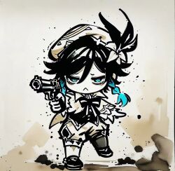 1boy ah_san genshin_impact long_hair pistol serious venti_(genshin_impact)