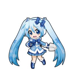  1girl black_outline blue_boots blue_bow blue_coat blue_eyes blue_gem blue_hair blue_mittens blue_skirt blush boots bow chibi chibi_only coat earmuffs full_body fur-trimmed_boots fur-trimmed_coat fur_trim game_asset gem hair_between_eyes hair_bow hatsune_miku hatsune_miku_graphy_collection holding holding_shovel knee_boots long_hair long_sleeves mittens open_mouth outline pleated_skirt shovel sidelocks skirt snowflake_print solo standing transparent_background twintails very_long_hair vocaloid wide-eyed yuki_miku yuki_miku_(2012) 