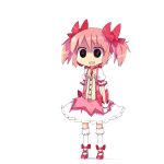  :d black_eyes bubble_skirt chibi gloves kaname_madoka kanikama kneehighs magical_girl mahou_shoujo_madoka_magica open_mouth pink_hair shoes short_hair simple_background smile solo stunt twintails white_gloves white_kneehighs white_legwear 