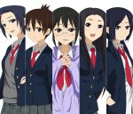  black_hair blazer brown_eyes brown_hair extra glasses hoodie inou_hiroaki k-on! long_hair matsumoto_mifuyu miyamoto_akiyo necktie no_thank_you no_thank_you! parka sakurai_natsuka satou_akane school_uniform short_hair wajima_maki 