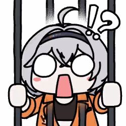 !? 1girl animated_gif iron_bars open_mouth prison prison_cell seseren short_hair