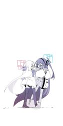  2girls :d absurdly_long_hair aris_(blue_archive) blue_archive blue_halo commentary_request double-parted_bangs hair_between_eyes hairband halo highres holding_hands kei_(blue_archive) kei_(new_body)_(blue_archive) long_hair long_hair_between_eyes multiple_girls one_side_up open_mouth pink_halo rectangular_halo shibumenigai simple_background skirt smile very_long_hair white_background 