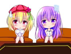  2girls amyi bare_shoulders blonde_hair blush bob_cut breasts camisole chibi chibi_only closed_mouth couch game_asset hair_between_eyes hat hina_(koucha_rakkyo) koucha_rakkyo large_breasts long_hair medium_hair multiple_girls non-web_source parted_lips purple_hair raised_inner_eyebrows red_hat sabrina_to_muryoku_na_tamashii self-datamine sidelocks simple_background sitting sleeveless sleeveless_sweater small_breasts sweater table transparent_background turtleneck turtleneck_sweater variant_set very_long_hair violet_eyes white_sweater 