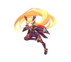  1girl absurdres adapted_costume aizeis alternate_costume arm_cannon armor armored_boots belt biometal blonde_hair body_armor bodysuit boots breasts chest_jewel chrome_raven commission commissioner_upload elf_(mega_man_zx_prequel) energy full_body gauntlets gloves green_eyes highres horns imminent_attack knee_armor long_bangs long_hair mechanical_ears mechanical_horns mega_man_(series) mega_man_zx non-web_source original shoulder_armor small_breasts solo thighs weapon 