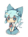  &gt;:3 :3 animal_ears bad_id blue_dress blue_eyes blue_hair bow cat_ears cat_tail chibi cirno dress eyebrows hair_bow hands_on_lap masirosu sitting solo tail thick_eyebrows touhou wings 
