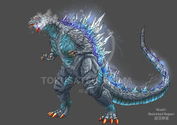  absurdres bioluminescence check_translation claws commentary_request giant giant_monster glowing glowing_mouth godzilla godzilla_(series) greyscale highres jaw kaiju monochrome monster no_humans open_mouth sharp_teeth spines tail teeth tokusatsu tokusatsushima translation_request very_long_tail 
