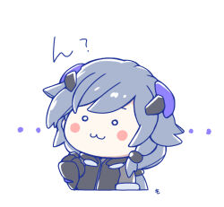  ... 1girl :3 armored_bodysuit black_hair blush_stickers chibi closed_mouth commentary_request fu_hua fu_hua_(shadow_knight) highres honkai_(series) honkai_impact_3rd long_hair mon_momu o_o ponytail solo upper_body 