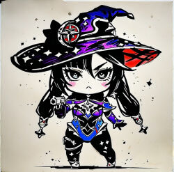 1girl ah_san genshin_impact long_hair mona_(genshin_impact) pistol twintails witch_hat