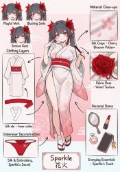 1girl alternate_costume character_sheet honkai:_star_rail honkai_(series) kimono long_hair sparkle_(honkai:_star_rail) twintails underwear