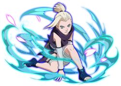  1girl blonde_hair blue_boots blue_eyes boots looking_at_viewer naruto_(classic) naruto_(series) naruto_shippuuden:_ultimate_ninja_blazing official_art open-toe_boots solo yamanaka_ino 