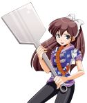  blue_eyes brown_hair japanese_clothes kuonji_ukyo kuonji_ukyou long_hair pantyhose ranma_1/2 spatula 