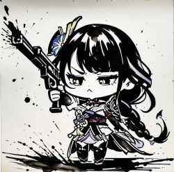 1girl ah_san genshin_impact long_hair pistol raiden_shogun serious