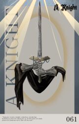  1boy a_knight_(reverse:1999) armor black_shawl border character_name commentary english_text fragrance_(freakyduck9000) full_body gauntlets grey_background grey_border highres holding holding_sword holding_weapon invisible light_rays male_focus ornate_armor reverse:1999 shawl signature solo sword two-handed weapon 