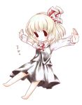  bare_legs black_dress blonde_hair chibi dress hair_ribbon kuromame_(8gou) outstretched_arms ribbon rumia solo the_embodiment_of_scarlet_devil touhou youkai 