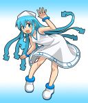  bad_id blue_eyes blue_hair dress hat ikamusume long_hair mimizu_(tokagex) shinryaku!_ikamusume solo tentacle_hair 